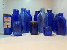 Lot Of 12 Vintage Cobalt Blue Glass Jars Bottles Apothecary Medicine picture
