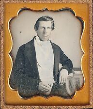 Handsome Light Eyed Young Man Thick Watch Chain 1/6 Plate Daguerreotype T431 picture