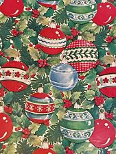 VTG CHRISTMAS WRAPPING PAPER GIFT WRAP RED WHITE BLUE ORNAMENTS NOS 24