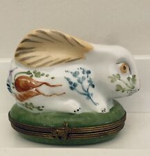 Vintage Limoges Peint Main France  Bunny Rabbit Hinged Trinket Box picture