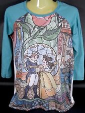 Hot Topic Beauty and the Beast Shirt Top Stained Glass Disney Jersey Sleeve Sz L picture