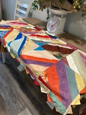 Vintage 60s Crazy Quilt Patchwork Table Runner Bright Satins for Repair FLAWS picture