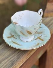 Vintage Queen Anne England Turquoise Applied Gold Wheat Cup & Saucer Teacup picture