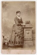 BLACK WOMAN PAISLEY DRESS BUTTERFLY ON PURSE AFRICAN AMERICAN CABINET CARD PHOTO picture