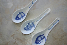 Lot of 3 Vintage Chinese Blue White Koi Fish Porcelain Soup Spoons picture
