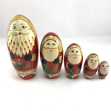 Vtg Santa Claus Nesting Dolls Wooden Holding Toys Christmas Oval Set Of 5 picture