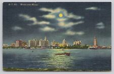 Miami Florida FL - Moon on Cloudy Night View from Ocean 1955 Linen Postcard picture