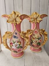 Antique c1850 Paris Porcelain Napoleon III Mantle Vases, Gilded, Hand Painted picture