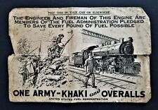 antique US FUEL ADMIN ARMY-KHAKI OVERALLS engineer fireman train engine SIGN picture