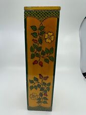 Vintage Wooden Box W/ Lid Handcrafted Folk Art Hand Painted Red Flowers 12” Tall picture
