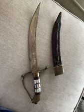 Middle Eastern Khanjar Antique Islamic Curved Dagger Knife Silver Leather Sheath picture