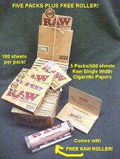 NEW 5 X Packs of RAW Classic SINGLE WIDE Rolling Papers Plus FREE 70mm ROLLER  picture