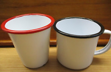 Crow Canyon Home Enamelware Coffee Mug Black Rim Cup Tumbler Red Enamel White picture