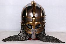 18ga Medieval Steel Viking Vendel Helmet Chainmail Hand Forged Halloween Gift picture