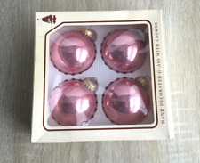 Krebs Vintage Bradlees Glass Christmas Ornaments Shiny Pink Balls Set 4 in Box picture