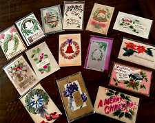 ~Lot of 15 Antique CHRISTMAS~AIRBRUSHED~Velvet~Xmas ~Postcards-in sleeves~h907 picture