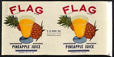 c1949 Paper Can Label Flag Brand Juice C.A. King Worcester, MASS - Scarce picture