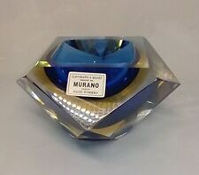 Handmade In Italy Murano Faceted Sommerso Art Glass Bowl Blue Yellow 5” picture