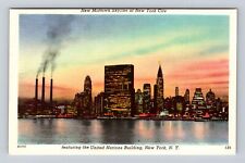 New York City NY- Midtown Skyline, United Nations Building, Vintage Postcard picture