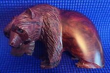 Vintage Ironwood Grizzly Bear w/Fish Hand Carved Wood Figurine picture
