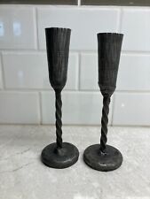 Pottery Barn Twist Stem Brutalist Style Metal PAIR Candlestick Holders picture