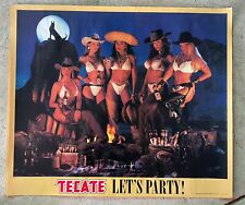 Vintage Tecate Let’s Party Poster Western Cowgirls Wolf Rare 22x26” picture