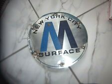PRIMITIVE USED AUTHENTIC NEW YORK CITY NY NYC SURFACE BUS SIGN DECAL ON METAL picture