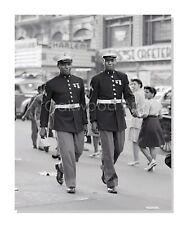 Black Marines in Dress Uniforms on Harlem Street c1940s - Vintage Photo Reprint picture