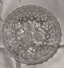 Vintage Pedestal Bowl Clear Etched Cherry Pear Elegant Glass 6.25”x2” picture