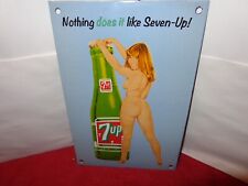 12 x 8 in SEXY LADY 7UP SODA POP SIGN HEAVY METAL PORCELAIN GREAT GRAPHICS # 945 picture