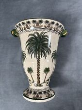 Vintage Palm Beach Chic Ceramic Palm Tree Flower Hand Painted Vase Art Deco picture