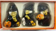 Vintage Loomco 3 Piece Ceramic 3 in Witch Set Figurines picture
