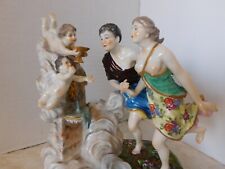 STUNNING PORCELAIN ANTIQUE DRESDEN FIGURE - COUPLE WITH CHERUB ANGELS - GERMANY picture