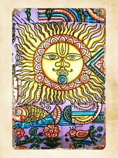 trippy psychedelic sun face metal tin sign house wall decor picture