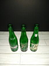 Vintage Soda Bottles Seven Up 7up & Squirt Set Of 3 Green Bottles 8'in Tall picture