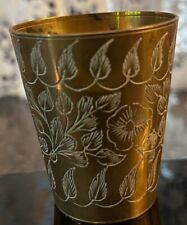 solid brass miniature vase vtg  doll house india engraved leaves asian picture