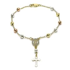 BEAUTIFUL TRICOLOR  18K GOLD OVER SILVER  ROSARY BRACELET picture