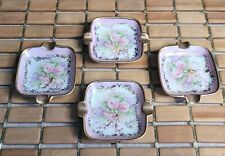 Vintage Pink Roses Floral Mini Ash Trays w/ Gold Gilt Lot 4 SIGNED Shabby Chic picture