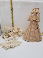 Lot of 5 Angel Crochet Cloth Tree Ornament Formed Vintage Cream white picture