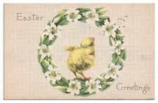 Vintage 1919 Easter Greetings Postcard Baby Chick in Wreath Gibson Lines picture