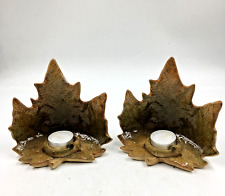 2 Russ Earthtones Ceramic Fall Stand Up Maple Leaf Tealight Candle Holders picture