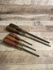 Lot Of 5 Vintage Wooden Handle Screwdrivers MAC Phillips USA Unbranded picture