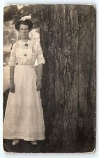 c1910 WELL DRESSED LADY BESIDE TREE HAZEL DAVIS PHOTOGRAPH RPPC POSTCARD P4271 picture