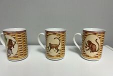 SET OF 3 American Atelier Monkey 5029 Porcelain Coffee Mugs Brown Green White picture