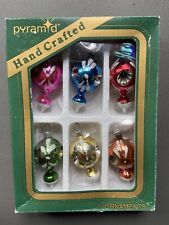 6 Vintage Hand Crafted Christmas Tree Glass Ornaments Pyramid/ Original Box picture