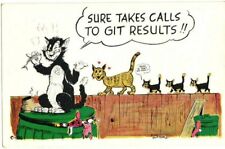 Postcard Humor Bob Petley 1952 Sure Takes Calls To Git Results Cats Funny picture