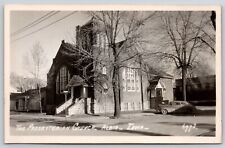 Albia Iowa~Presbyterian Church~Classic Car in Front~1940s RPPC picture
