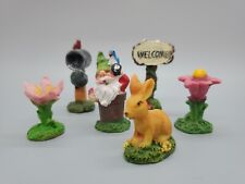 Fairy Garden Miniatures Lot (6 Pc) Gnome Flowers Mailbox Welcome Sign Bunny EUC  picture