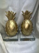 PINEAPPLE BOOKENDS/GOLD WITH BEVELED GLASS BASE/SHABBY CHIC/FREE SHIPPING picture