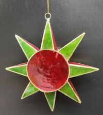 Vintage Red & Green Sun Star Christmas Ornament NEW w/ Tag - Stained Glass Style picture